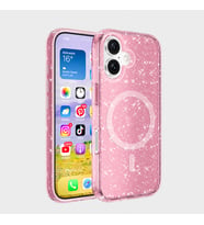 Apple iPhone 16 Uyumlu Kılıf M-safe Şarj Özellikli Parlayan Simli Saydam Renkli Zore Allstar Kapak (Pembe)
