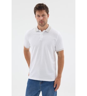 Beyaz-Gri Polo Yaka Pike Kısa Kol Slim Fit %100 Pamuk Tişört 1011260171