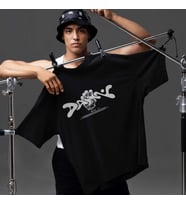 Soyut Desenli Dijital Baskılı Unisex Tshirt, Günlük Kullanıma Uygun Pamuklu Regular Tshirt (Siyah)