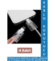 Premium Telefon Şarj Kablosu Aşınma Yıpranma Kırılma Önleyici Şeffaf Silikon Kablo Koruyucu 4 Adet