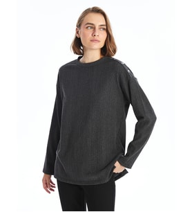 LCW EVERYDAY Siyah Bisiklet Yaka Düz Uzun Kollu Oversize Kadın Bluz