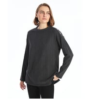 LCW EVERYDAY Siyah Bisiklet Yaka Düz Uzun Kollu Oversize Kadın Bluz