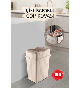 10L Slim Çift Kapaklı Dekoratif Çöp Kutusu, Ev ve Ofis için Şık ve Pratik