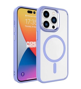 Coverzone iPhone 15 Pro ile uyumlu K?l?f Wireless ?arj �zellikli Metal buton Z-Krom MagSafe ile uyumlu ?effaf Transparan Double Color Silikon Kapak Lila