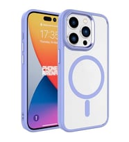 Coverzone iPhone 15 Pro ile uyumlu K?l?f Wireless ?arj �zellikli Metal buton Z-Krom MagSafe ile uyumlu ?effaf Transparan Double Color Silikon Kapak Lila