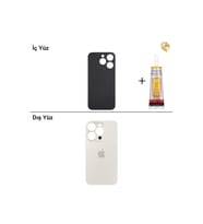 iPhone 15 Pro Beyaz Titanyum Arka Kapak Arka Cam Batarya Kapağı Lazer Kesim Kapak Pil Kapağı + B-7000 Yapıştırıcı