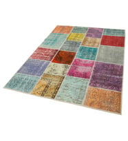 Mavi Fuşya Bohem Stil Patchwork Desenli Salon Halısı El Dokuma Vintage Mutfak Yatak Odası