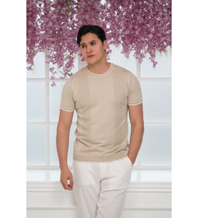 Slimfit Kolları Lastikli Likralı Desenli Bisiklet Yaka Triko T-shirt