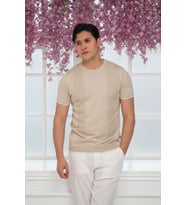 Slimfit Kolları Lastikli Likralı Desenli Bisiklet Yaka Triko T-shirt