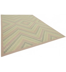 Gri Halı Salon Kilimi Pembe Modern Geometrik Desenli El Dokuma Yün Pamuk Bordürlü Kilim