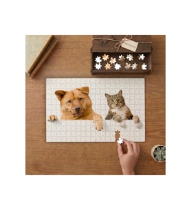 Köpek ve Kedi Dostluğu Tasarımı 240 parça Ahşap Puzzle Ahşap Kutuda MP04822