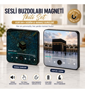 Sesli Buzdolabı Magneti İkili Set – Kur’an-ı Kerim & Namaz Sureleri – Dokunmatik, Hoparlörlü, Manevi Hediye