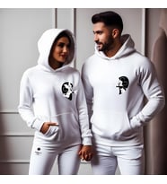 Sevgililer Günü Kombin Erkek Kadın Mickey Mause Kalp Görselli Kapüşonlu Hoodie Sweatshirt 7015 (Beyaz)