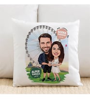Kişiye Özel Karikatürlü Luna Parktaki Çiftler Yastık