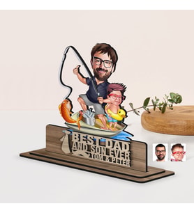 BK Gift Kişiye Özel 3D Kabartma İsimli Baba-Oğul Karikatürlü Ahşap Biblo-11, Babaya Hediye, Babalar Günü Hediyeleri