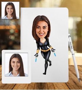 Kişiye Özel Süper Kadın Tasarımlı Karikatür Deri Defter & Metal Tükenmez Kalem + Ahşap Çerçeve hediye 81