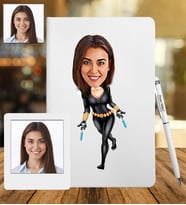 Kişiye Özel Süper Kadın Tasarımlı Karikatür Deri Defter & Metal Tükenmez Kalem + Ahşap Çerçeve hediye 81