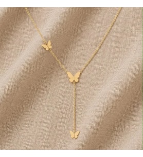 Kişiye Özel 925 Ayar Gümüş Zarif Minimal Kelebek Y Kolye (Gold)