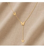 Kişiye Özel 925 Ayar Gümüş Zarif Minimal Kelebek Y Kolye (Gold)