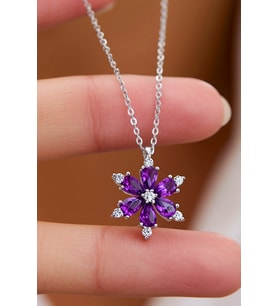 Ametist Taşlı Lotus Çiçeği Gümüş Kolye 925 Ayar Gümüş Kolye ST030