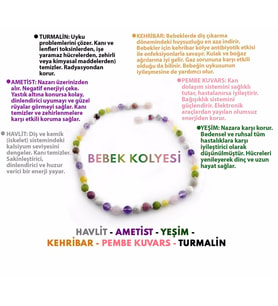 Kehribar-Turmalin-Ametist-Havlit-Yeşim-Pembe Kuvars-Bebek Kolyesi M203