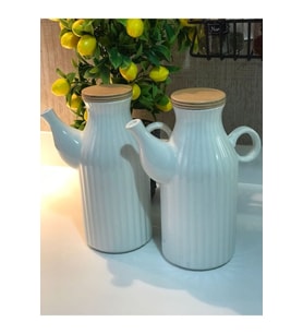 Bambu Kapaklı Beyaz Porselen Yağdanlık, 1000ml, şık ve fonksiyonel tasarım