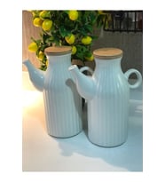 Bambu Kapaklı Beyaz Porselen Yağdanlık, 1000ml, şık ve fonksiyonel tasarım