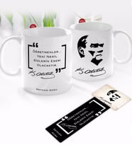 BK Gift Kişiye Özel İsimli Atatürk Temalı Kupa Bardak ve Ahşap Kitap Ayracı-24