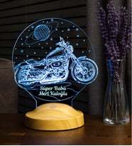 Süper Baba, Chopper Motosiklet, Motor Hayranı Babaya Hediye 3 Boyutlu, 3D Led Lamba