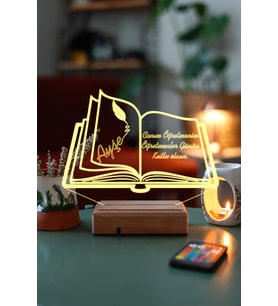 Kişiye Özel Öğretmenler Günü Kitap 3D 16 Renk Dekoratif Led Lamba