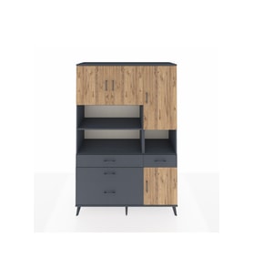 Hyperion Dolap 9 Raflı 4 Çekmeceli 4 Kapaklı 132x44x195 Antrasit-Çam/Antrasit