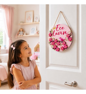 İsme Özel 3 Boyutlu Bebek Odası Kapı Tabelası, El Yapımı Seramik Dekorlu MDF Pano, Çocuk Odası Duvar Süsü, 3D Seramik Çiçekli Bebek Odası Duvar Tabelası, Yeni Doğan Bebek Hediyesi