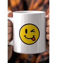 Emoji Yüz Desenli 330ml Baskılı Beyaz Seramik Kupa Bardak