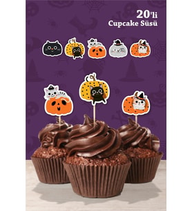 Cadılar Bayramı Halloween Kedili Cupcake Süsü '20li