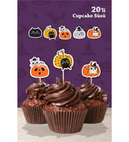 Cadılar Bayramı Halloween Kedili Cupcake Süsü '20li
