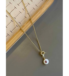 Dorika Zincirli Taşlı Kolye- 60 cm - Beyaz
