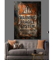 Warning Fragile System Uyarı Levhası Dekoratif Kanvas - Mdf Ahşap Tablo