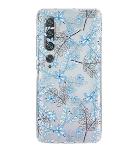 Xiaomi  Mi Note 10  Kamera Korumalı Kapak Floral Mavi Tasarımlı Şeffaf  Kılıf