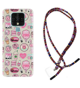 Tecno Camon 16 18P Pova Kılıf Boyun Asklı Rasta Silikon Donut Flamingo 1415