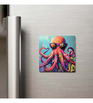 Octopus - Ahtapot - Güneş Gözlüklü Style - Buzdolap Magneti - 9x9 Cm