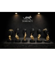 Doremcy 6’lı Polyester Döküm Biblo Seti 7x15 cm Salon, Ofis, Masaüstü Dekoratif Aksesuar, Hediyeli (Siyah-Gold)