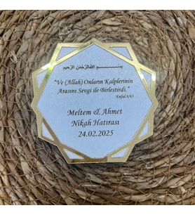 Kişiye Özel İsimli Nikah Nişan Kına Magneti Ahşap Altıgen Magnet 20 Adet Mıknatıslı