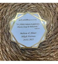 Kişiye Özel İsimli Nikah Nişan Kına Magneti Ahşap Altıgen Magnet 20 Adet Mıknatıslı (Beyaz-Krem)