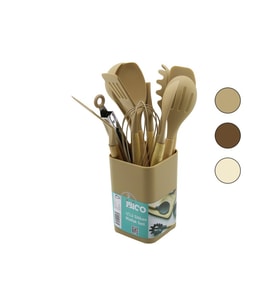 11PCS+KOVA SİLİKON MUTFAK SETİ BAMBU SAP 3-KAŞIK- 3-SPATULA- 1-KEVGİR- 1-KEPÇE- 1-MAŞA- 1-ÇRPC- 1-FRÇ (5343)