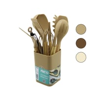 11PCS+KOVA SİLİKON MUTFAK SETİ BAMBU SAP 3-KAŞIK- 3-SPATULA- 1-KEVGİR- 1-KEPÇE- 1-MAŞA- 1-ÇRPC- 1-FRÇ (5343)
