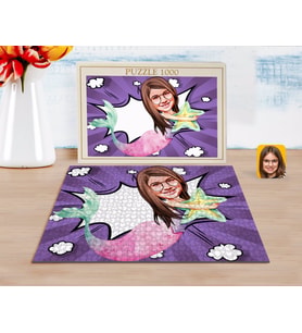 BK Gift Kişiye Özel Deniz Kızı Karikatürlü 1000 Parça Profesyonel Puzzle-1