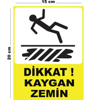 Metal Dikkat Kaygan Zemin - 3 15cm x 20cm Uyarı Levhası Yönlendirme Tabelası