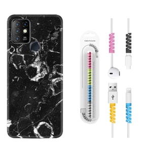 INFINIX Hot 8 9 10 11S Hot 10 Play 10T Kılıf Kablo Koruma Spiral Silikon Black Hole Marble 1387