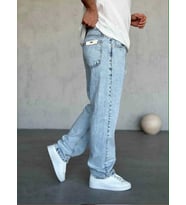 Tasarım Kar Yıkamalı Dikişli Baggy Pantolon