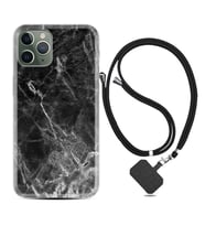 Apple iPhone 11 12 13 14 Pro Max Kılıf Boyun Askılı Silikon Kara Mermer 1375